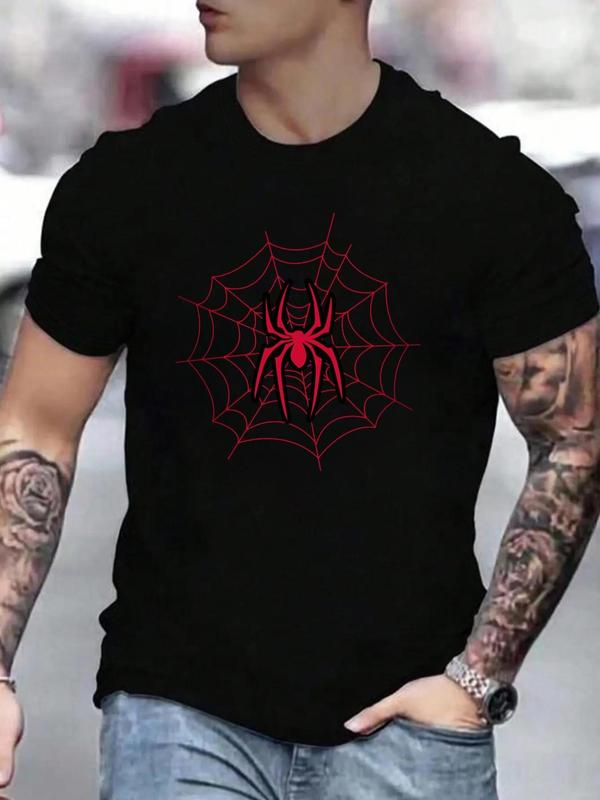 Men's Spider Web Print Round Neck Tee, Summer Clothes, Regular Fit Casual Streetwear Short Sleeve T-Shirt for Summer, Summer Outfits, Men's Top for Daily Wear