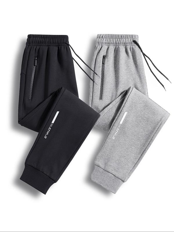 Men's Letter Print Zipper Pocket Sweatpants, Casual Regular Fit Drawstring Waist Jogger Pants for Fall & Winter, Pants for Men, Men's Trousers for Daily Wear