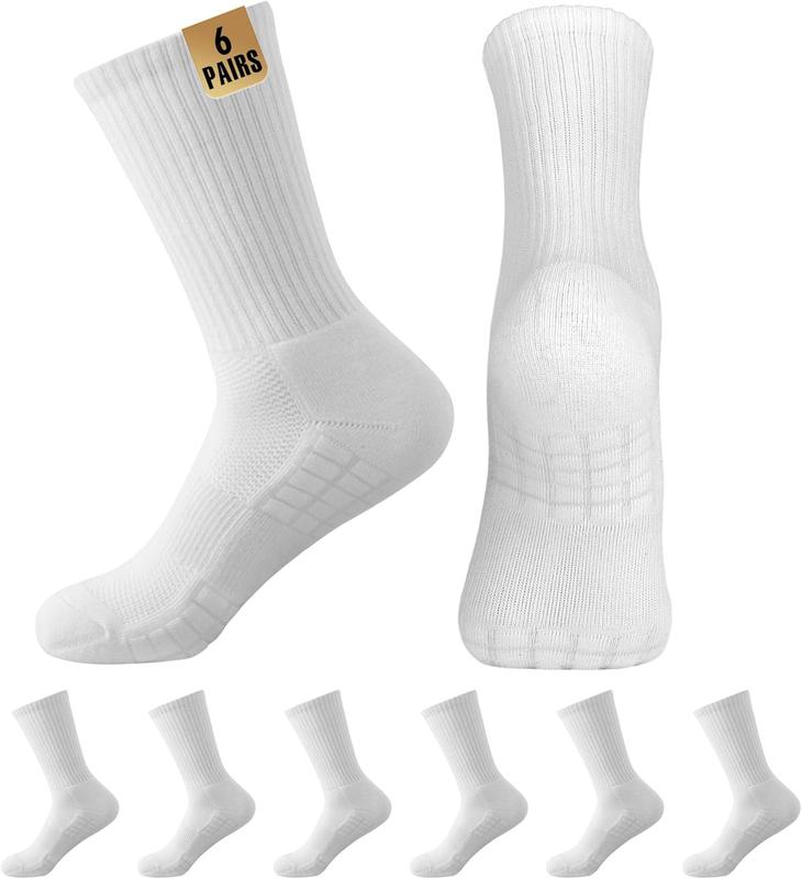 Mens White Black Crew Socks - Cotton Athletic Socks  Work Long Socks Casual 6 Pairs