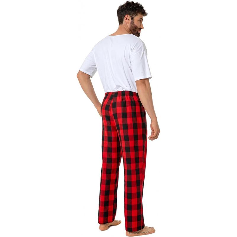 Mens Pajama Pants 100% Cotton Plaid Sleep & Lounge Pants, PJ Bottoms with Pockets and Button Fly