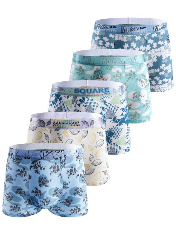 Men's All Over Cartoon  Plants Print Boxer Brief, Casual Comfy Breathable Underwear for Daily Wear, Underwear for All Seasons