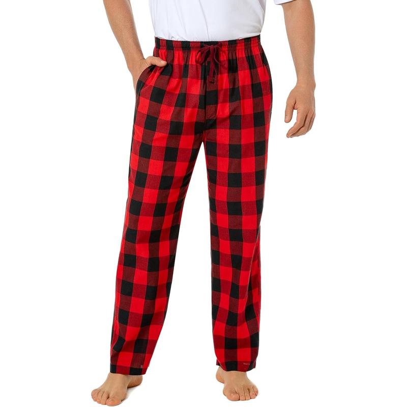 Mens Pajama Pants 100% Cotton Plaid Sleep & Lounge Pants, PJ Bottoms with Pockets and Button Fly