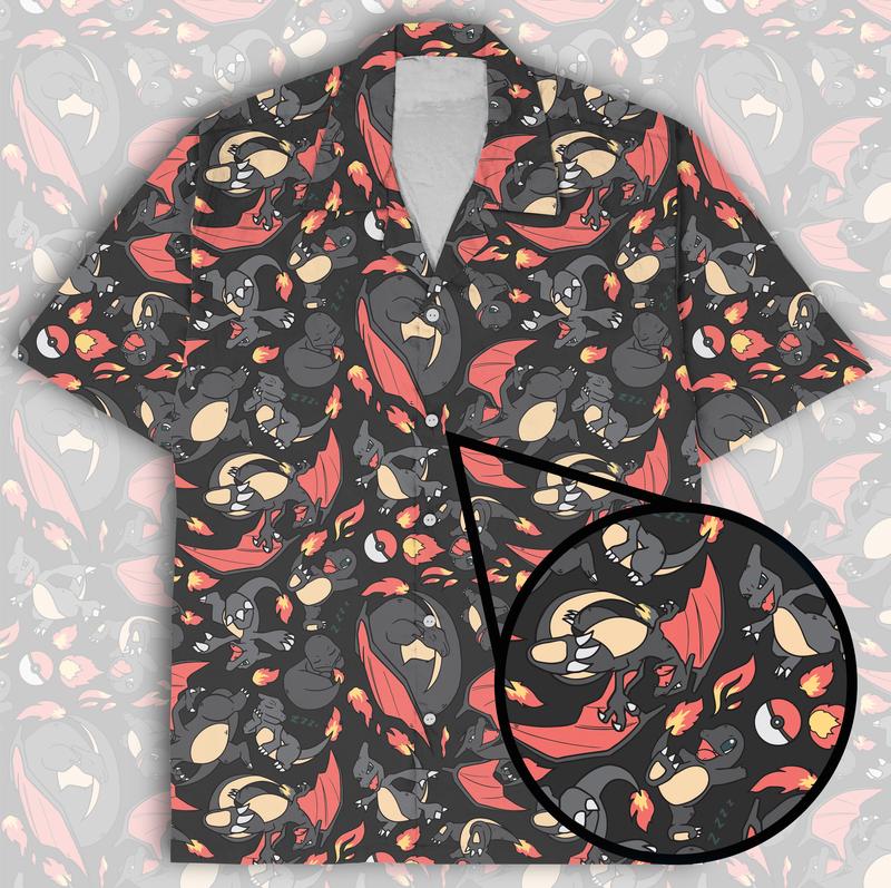 Charizard (Black) Pattern Button Down Tee