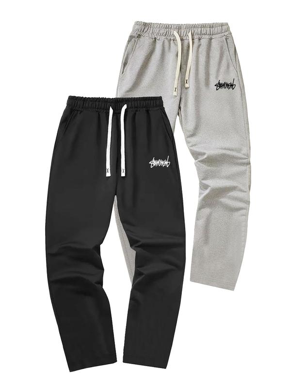 Men's Letter Print Drawstring Waist Sweatpants, Casual Regular Fit Pocket Straight Leg Pants for Daily Wear, Pants for Men, Fashion Men's Bottoms for All Seasons