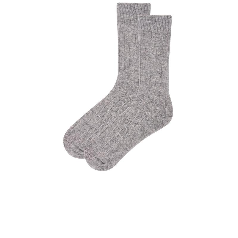 White + Warren Cashmere Ribbed Sock in Grey Heather