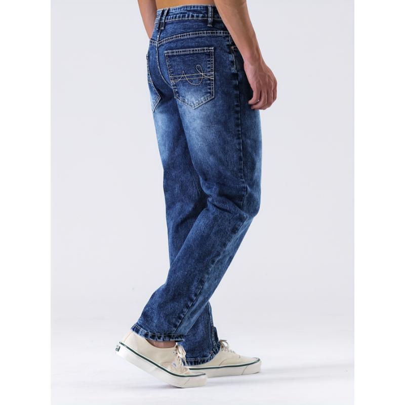 Men's Casual Slim Fit Stretch Jeans, Chic Street Style Distressed Denim Pants Menswear Spandex