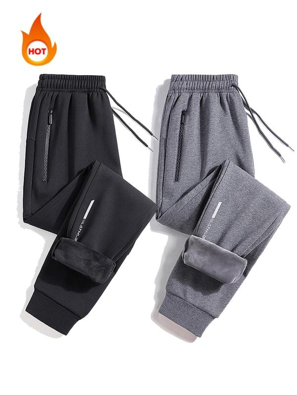 Men's Letter Print Zipper Pocket Sweatpants, Casual Regular Fit Drawstring Waist Jogger Pants for Fall & Winter, Pants for Men, Men's Trousers for Daily Wear