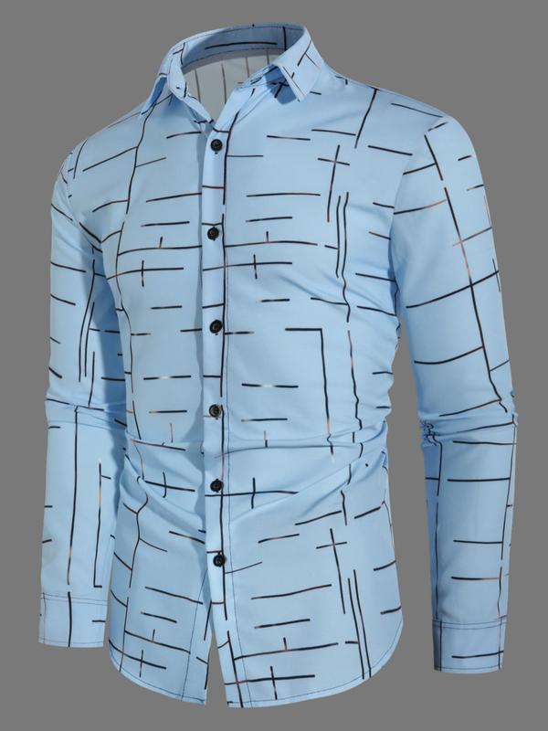 Men's Ombre Striped Print Button Front Long Sleeve Shirt, Regular Fit Casual Collared Going out Top for Fall & Winter, Men's Top for Daily Wear