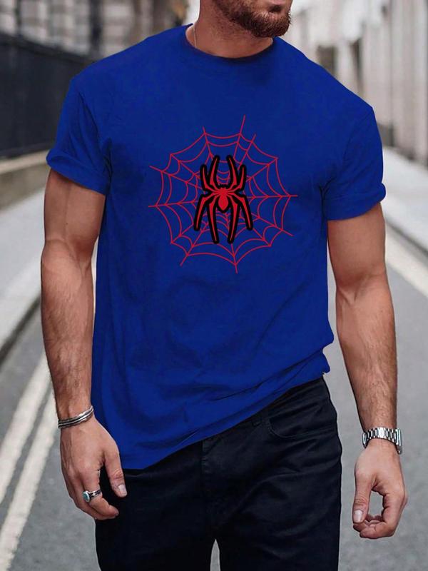 Men's Spider Web Print Round Neck Tee, Summer Clothes, Regular Fit Casual Streetwear Short Sleeve T-Shirt for Summer, Summer Outfits, Men's Top for Daily Wear