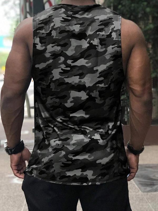 Men's Regular Fit Camo Print Round Neck Tank Top, Streetwear, Casual Camouflage Sleeveless Crew Neck Top for Summer, Fashion Men's Tops for Daily Wear, Menswear, Summer Outfits 2024