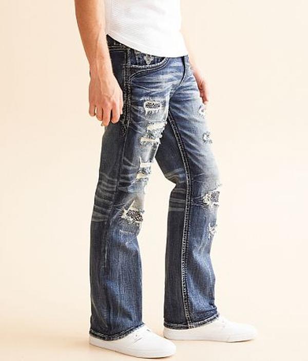 Men's Classic Rock Revival Straight Leg Jeans, High Waisted Jeans with Unique Embroidery, Y2K Straight Leg Jeans, Street Style Jeans