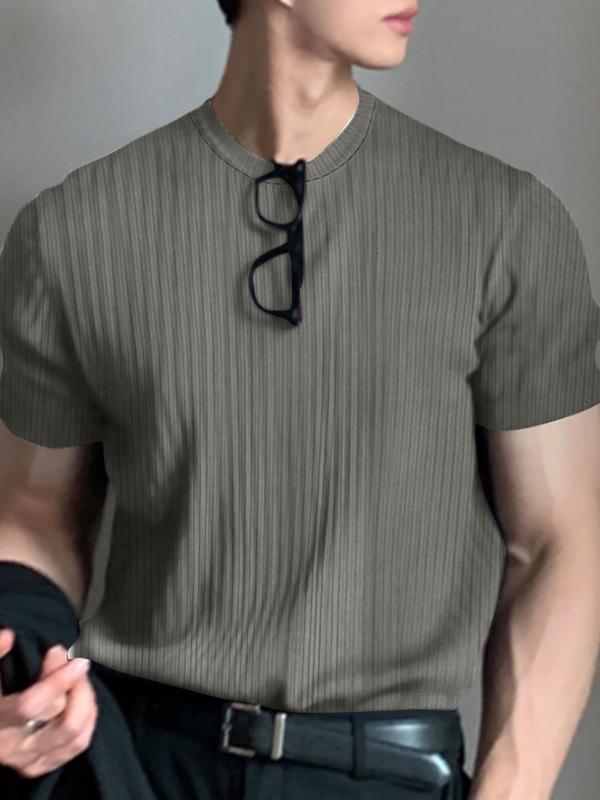 Men's Stylish Plain Round Neck Short Sleeve Tee, Streetwear, Summer Outfits 2024, Casual Slim Fit Crew Neck Shortsleeve T-shirt for Daily Wear, T Shirts for Men, Business Tops for All Seasons, Menswear Tshirt Plain Shirt