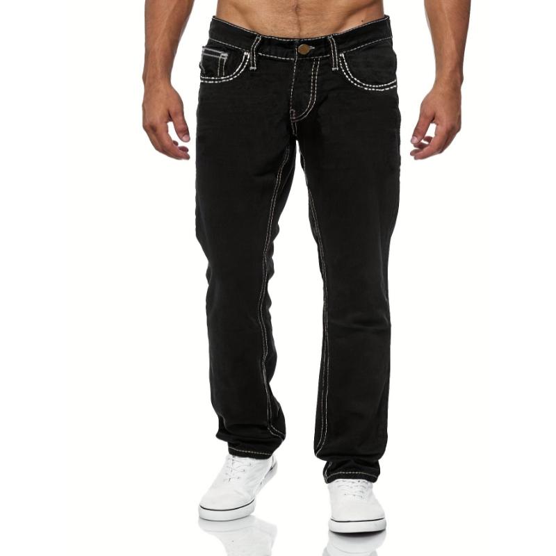 Men's Casual Slim Fit Stretch Jeans, Chic Street Style Distressed Denim Pants Menswear Spandex