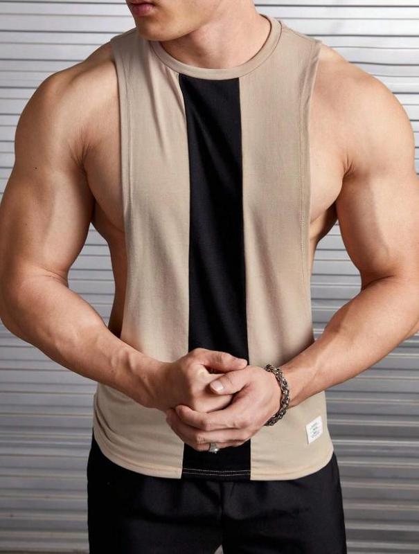 Men Letter Patched Detail Two Tone Tank Top