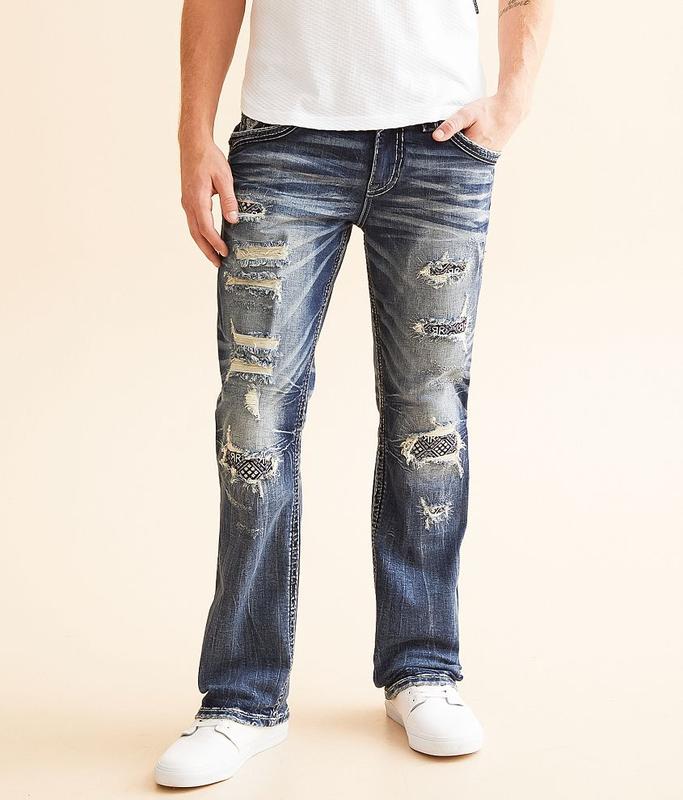 Men's Classic Rock Revival Straight Leg Jeans, High Waisted Jeans with Unique Embroidery, Y2K Straight Leg Jeans, Street Style Jeans