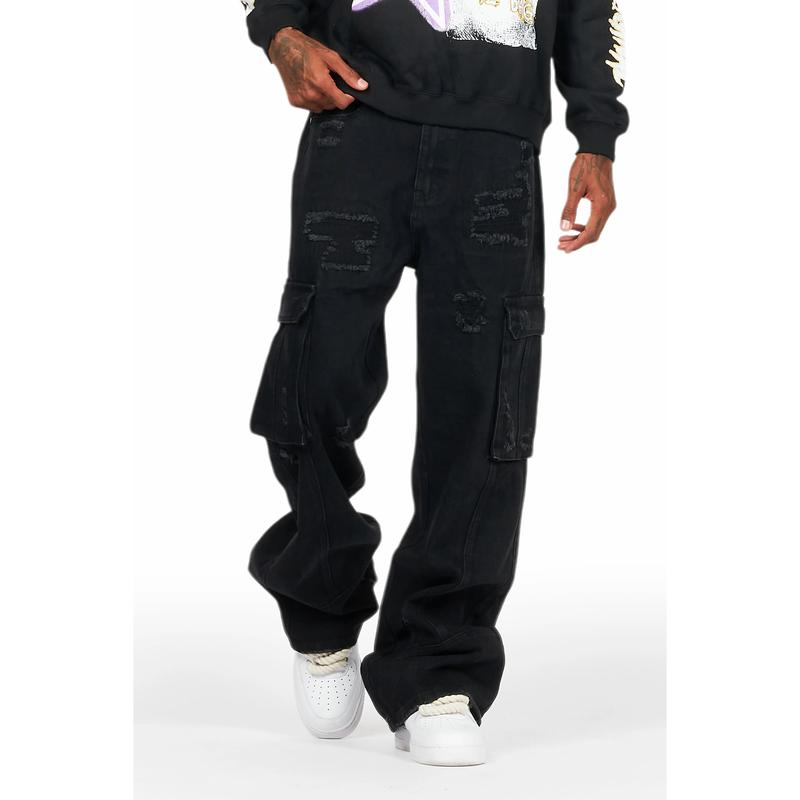 Nand Jet Black Baggy Cargo Jean