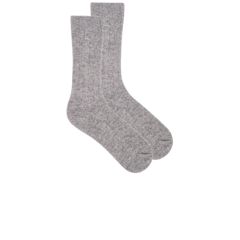 White + Warren Cashmere Ribbed Sock in Grey Heather