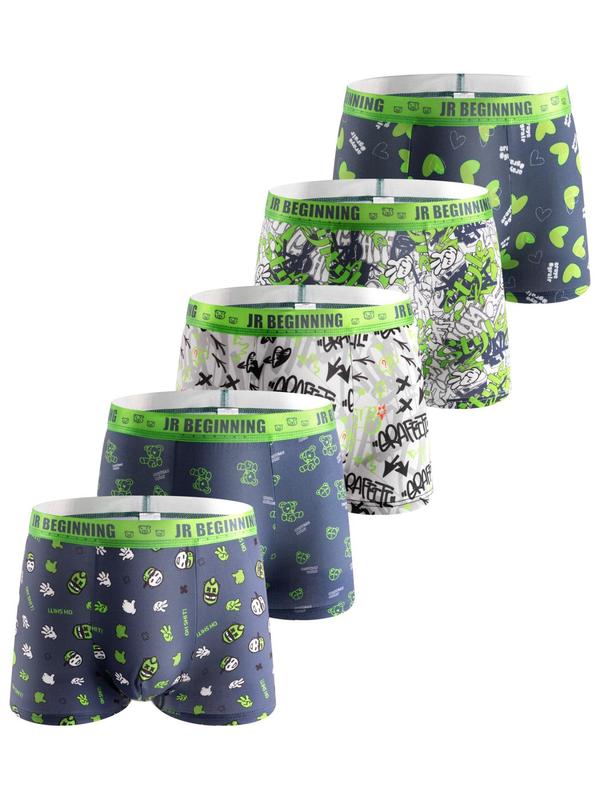 Men's All Over Cartoon  Plants Print Boxer Brief, Casual Comfy Breathable Underwear for Daily Wear, Underwear for All Seasons