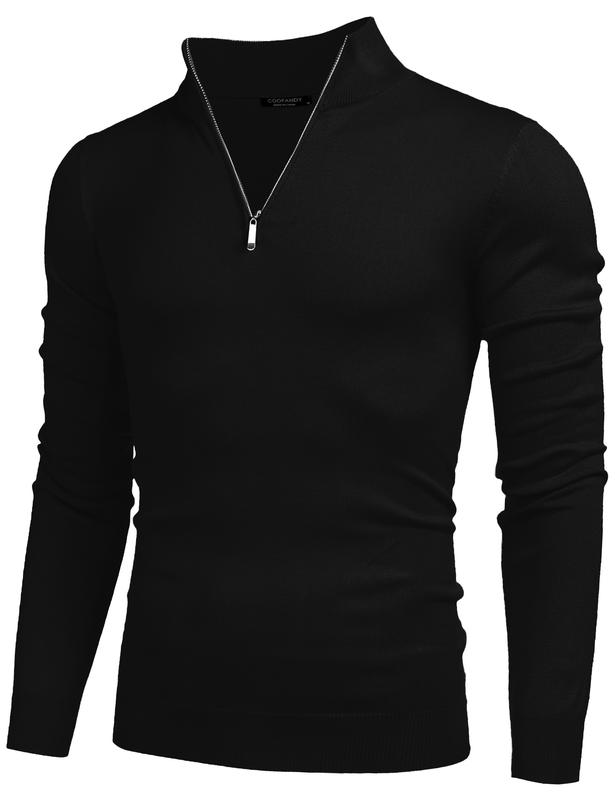 COOFANDY Men's Quarter Zip Up Sweaters Slim Fit Lightweight Mock Neck Pullover Casual Polo Sweaters