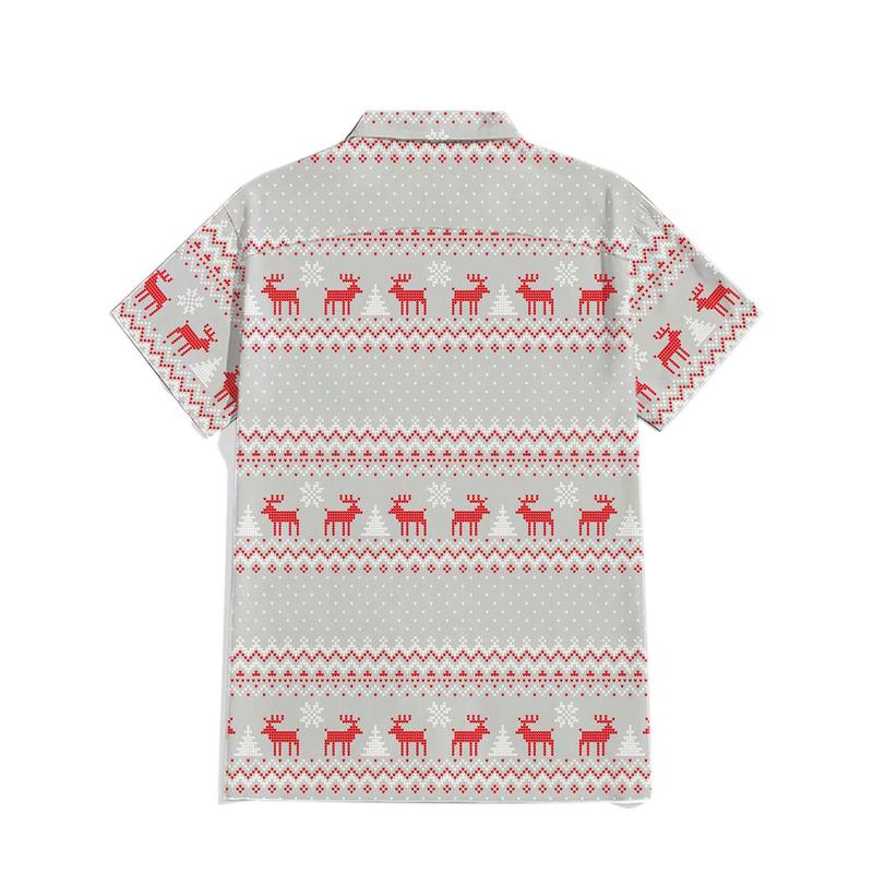 Christmas Deer Printed Hawaiian Shirt For Men Button-down Shirt Short Sleeves 100% Cotton Shirt