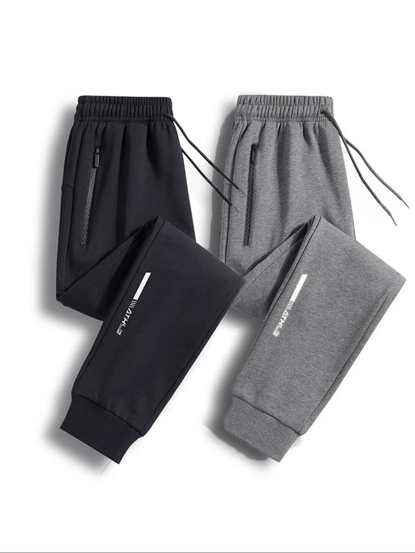 Men's Letter Print Zipper Pocket Sweatpants, Casual Regular Fit Drawstring Waist Jogger Pants for Fall & Winter, Pants for Men, Men's Trousers for Daily Wear