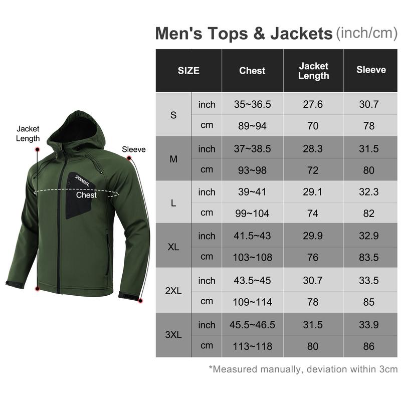 RODEEL Men's Soft-shell Long-Sleeve Fleece-Lining Wind-resistant Hooded Coat with Front-zip Menswear Zipper Tops Longsleeves Casual Jacket, Outdoor, Fishing 703