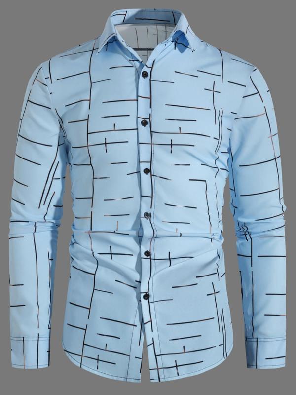 Men's Ombre Striped Print Button Front Long Sleeve Shirt, Regular Fit Casual Collared Going out Top for Fall & Winter, Men's Top for Daily Wear