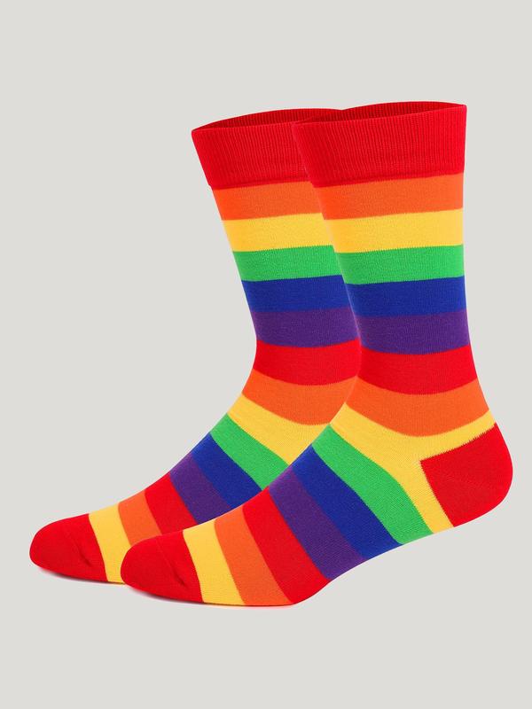 LGBTQ+ Unisex 1 Pair Colorblock Striped Crew Socks, Men's Casual Comfortable Breathable Socks for Daily Wear, Knitting Socks for All Seasons