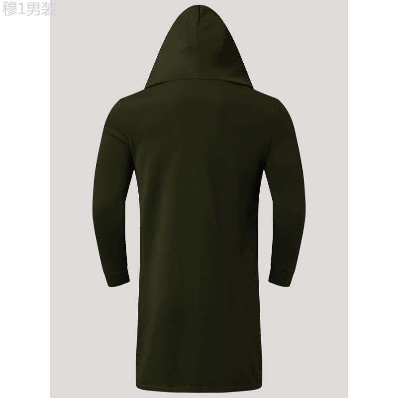 Men's Hooded Cardigan Trench Coat Streetwear Solid Color Hooded Windbreaker With Hood, Solid Robe For Home Pajamas Wear One-piece Fabric Menswear