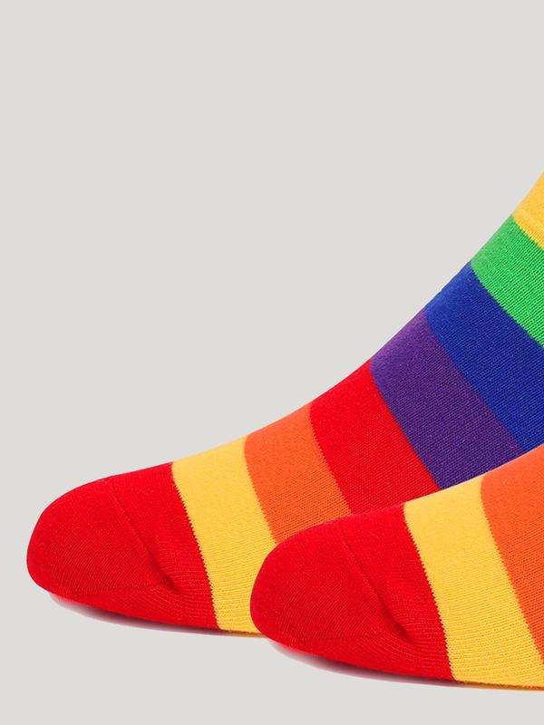 LGBTQ+ Unisex 1 Pair Colorblock Striped Crew Socks, Men's Casual Comfortable Breathable Socks for Daily Wear, Knitting Socks for All Seasons