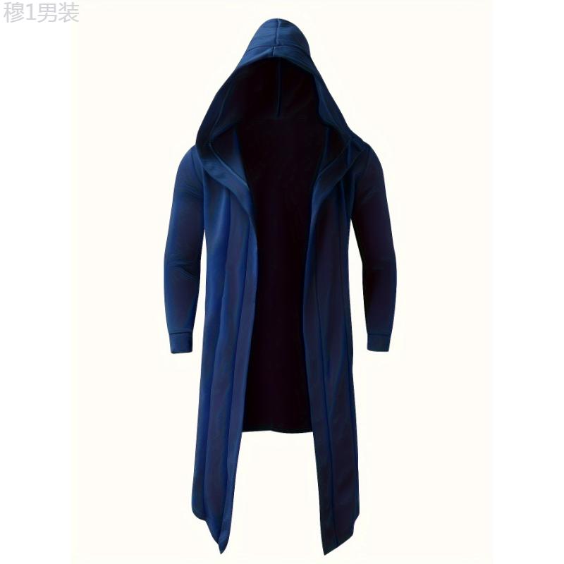 Men's Hooded Cardigan Trench Coat Streetwear Solid Color Hooded Windbreaker With Hood, Solid Robe For Home Pajamas Wear One-piece Fabric Menswear