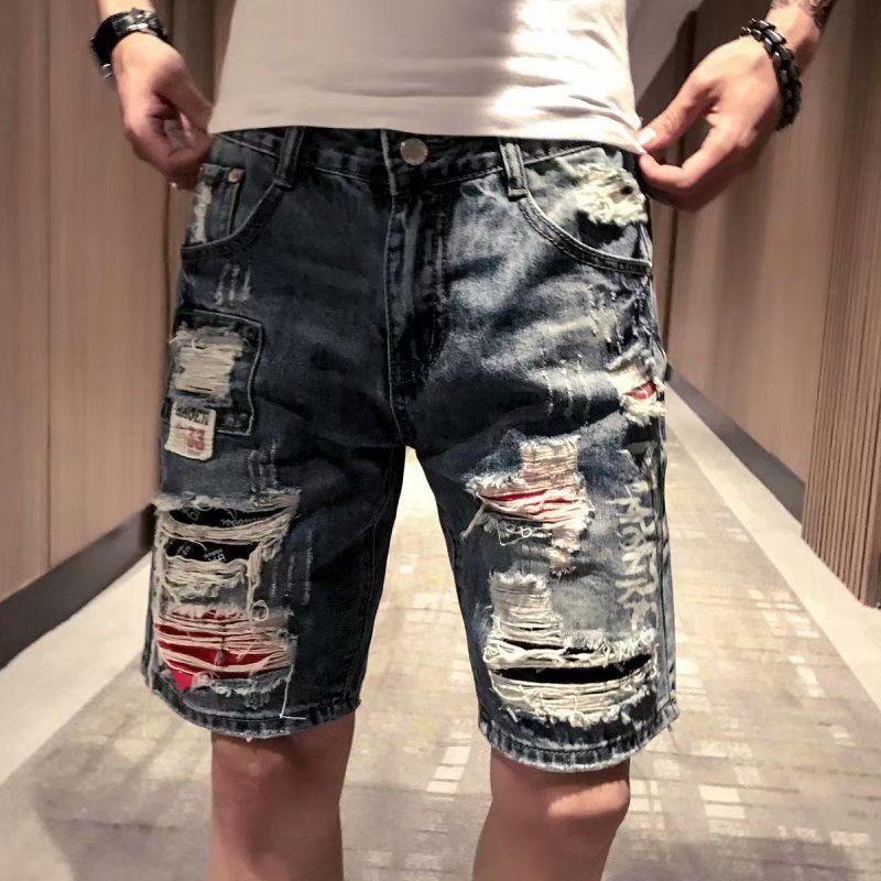 Ripped Denim Shorts Men's 5-Quarter Pants Loose Summer Thin Breeches Casual All-Matching Pirate Shorts Men's Fashion