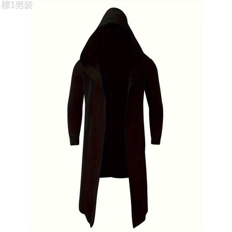 Men's Hooded Cardigan Trench Coat Streetwear Solid Color Hooded Windbreaker With Hood, Solid Robe For Home Pajamas Wear One-piece Fabric Menswear