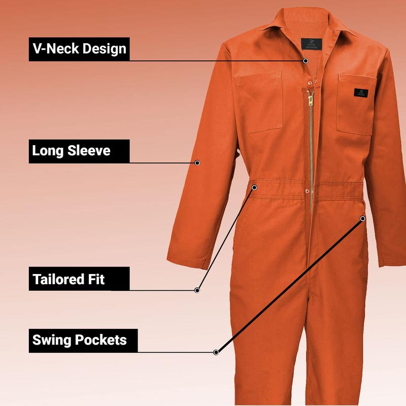 ACTIVE UNIFORMS Men’s Long Sleeve Workwear Coveralls – Durable Poly-Cotton Blend, 6 Pockets, Elastic Waist