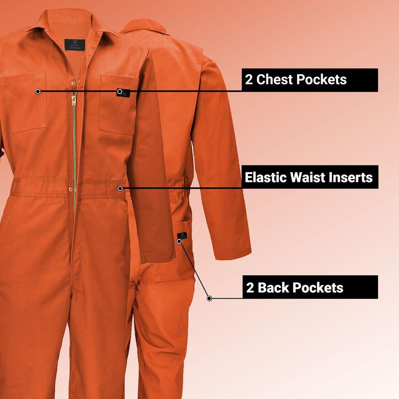 ACTIVE UNIFORMS Men’s Long Sleeve Workwear Coveralls – Durable Poly-Cotton Blend, 6 Pockets, Elastic Waist