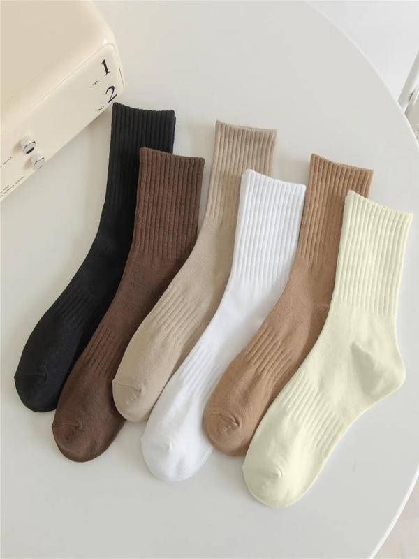 Men's 6 Pairs Plain Crew Socks, Moisture Wicking Mid-calf Socks for Daily Wear, Soft Comfy Breathable Sports Socks for All Seasons, Casual Menswear