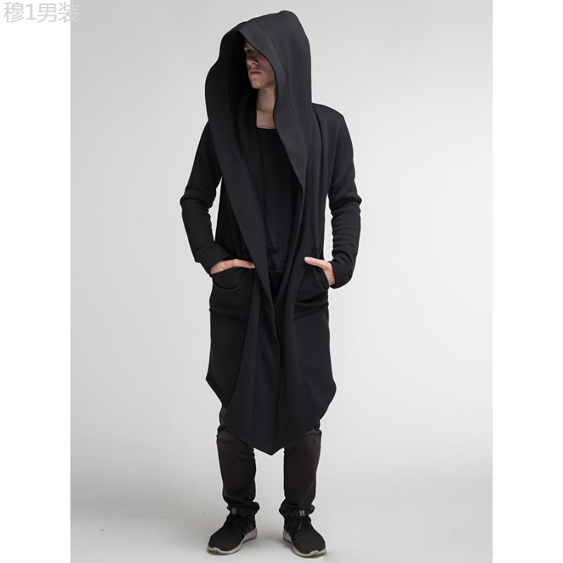 Men's Hooded Cardigan Trench Coat Streetwear Solid Color Hooded Windbreaker With Hood, Solid Robe For Home Pajamas Wear One-piece Fabric Menswear