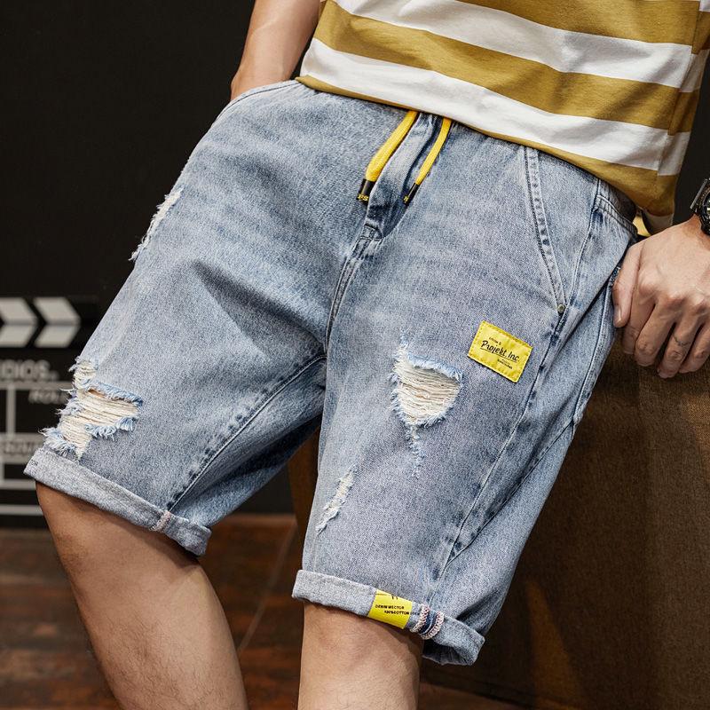 Ripped Denim Shorts Men's 5-Quarter Pants Loose Summer Thin Breeches Casual All-Matching Pirate Shorts Men's Fashion