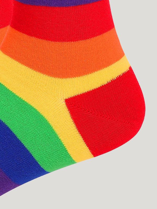 LGBTQ+ Unisex 1 Pair Colorblock Striped Crew Socks, Men's Casual Comfortable Breathable Socks for Daily Wear, Knitting Socks for All Seasons