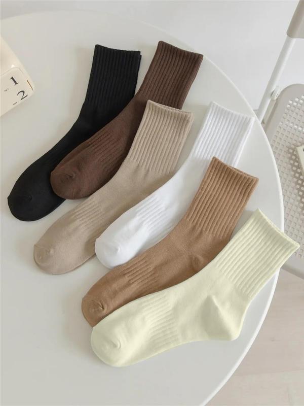 Men's 6 Pairs Plain Crew Socks, Moisture Wicking Mid-calf Socks for Daily Wear, Soft Comfy Breathable Sports Socks for All Seasons, Casual Menswear