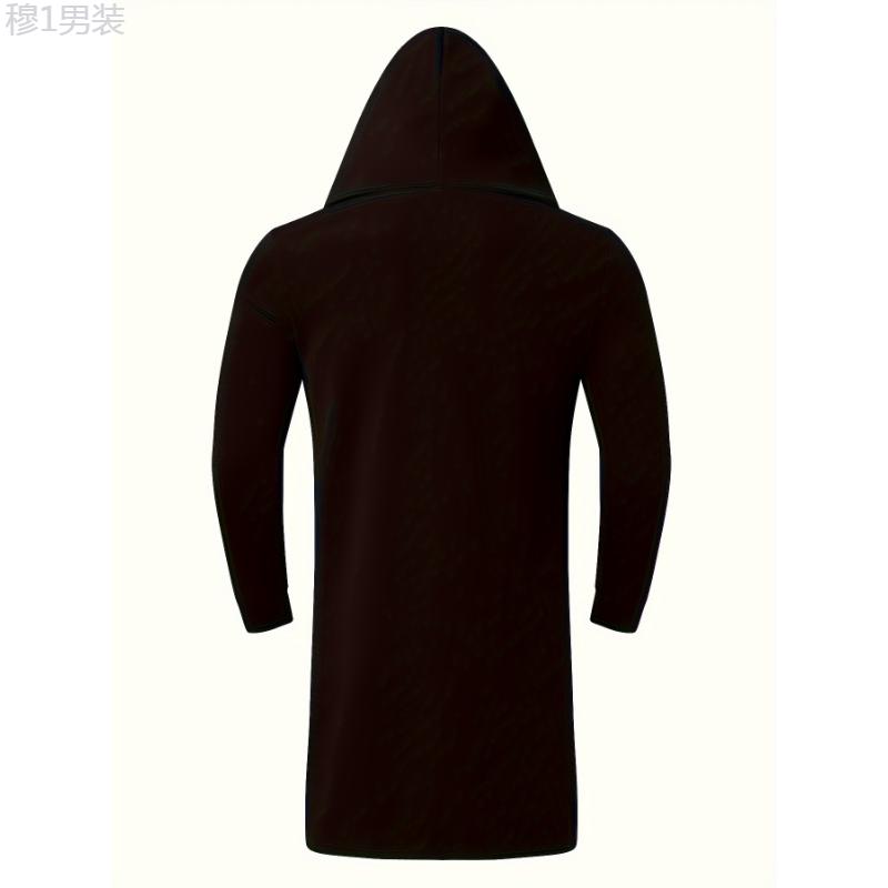 Men's Hooded Cardigan Trench Coat Streetwear Solid Color Hooded Windbreaker With Hood, Solid Robe For Home Pajamas Wear One-piece Fabric Menswear