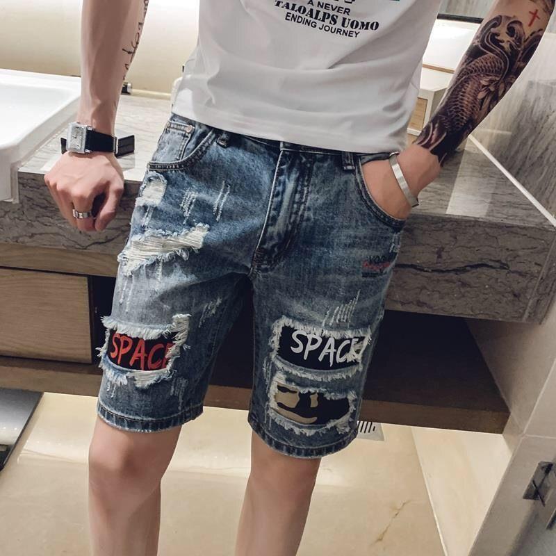 Ripped Denim Shorts Men's 5-Quarter Pants Loose Summer Thin Breeches Casual All-Matching Pirate Shorts Men's Fashion