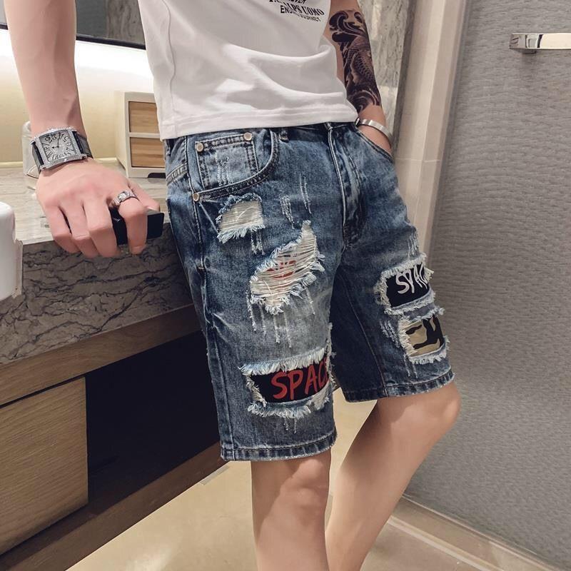 Ripped Denim Shorts Men's 5-Quarter Pants Loose Summer Thin Breeches Casual All-Matching Pirate Shorts Men's Fashion