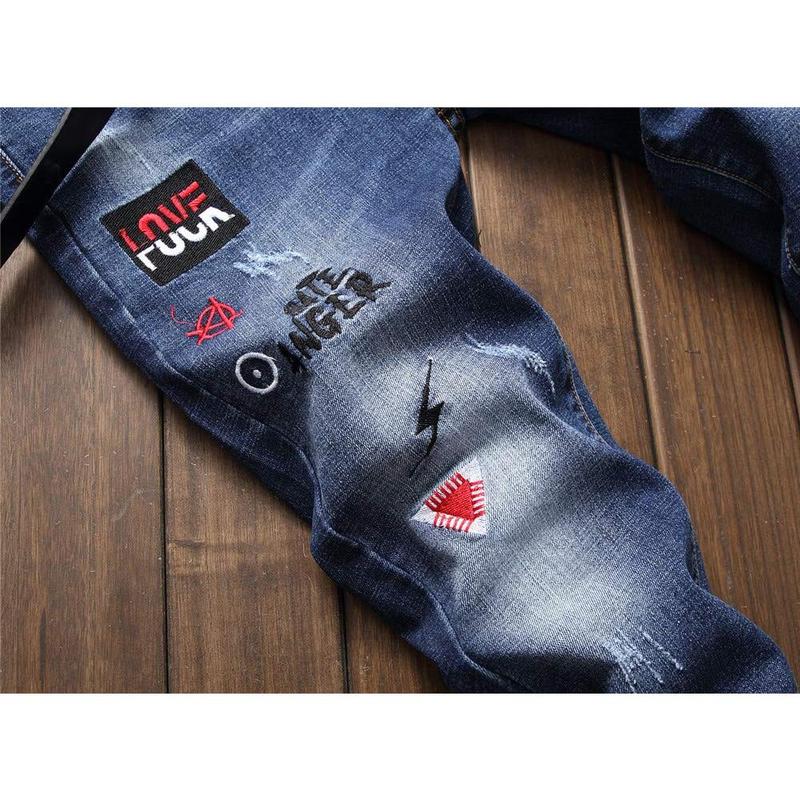 Men's Fashion Designer Jeans for men Distressed Slim Fit Street Style Denim Clothing Pants