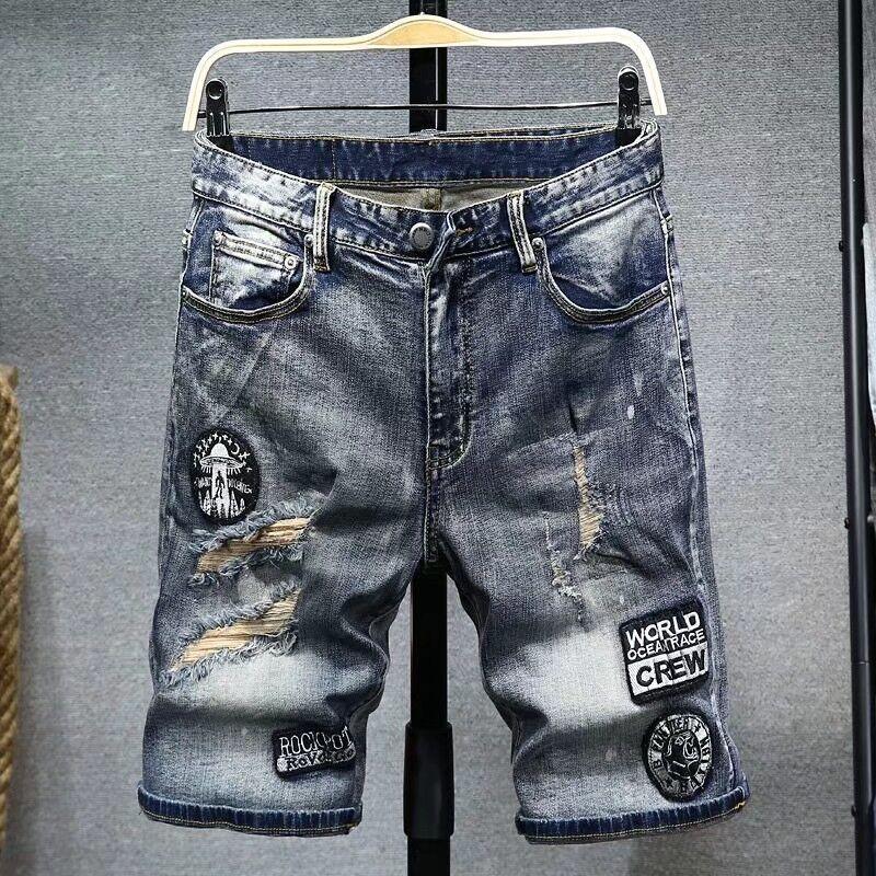 Ripped Denim Shorts Men's 5-Quarter Pants Loose Summer Thin Breeches Casual All-Matching Pirate Shorts Men's Fashion