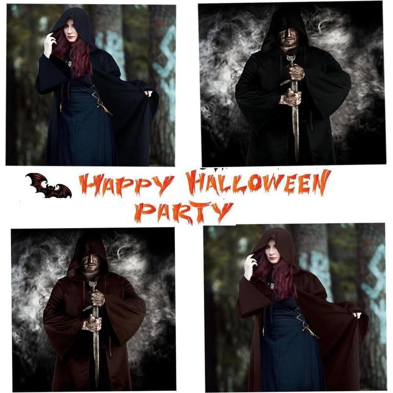 Long Hooded Wizard Witch Cloak for Halloween Cosplay Costumes Men Women Medieval Renaissance cape Monk Robe