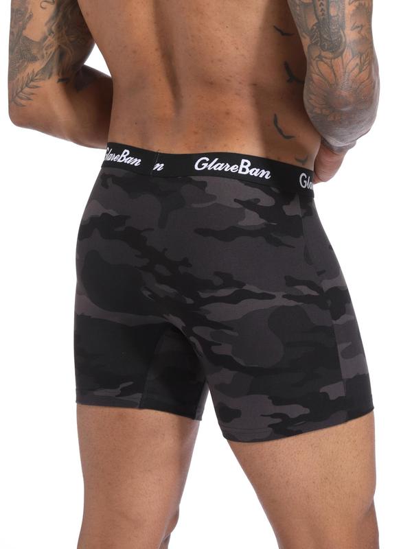 Men's Camo Print Letter Tape Boxer Brief, Casual Comfy Breathable Underwear for Daily Wear, Soft Underwear for Men, Boxer Briefs for All Seasons