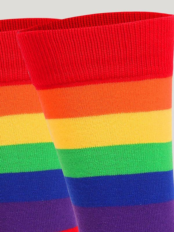 LGBTQ+ Unisex 1 Pair Colorblock Striped Crew Socks, Men's Casual Comfortable Breathable Socks for Daily Wear, Knitting Socks for All Seasons