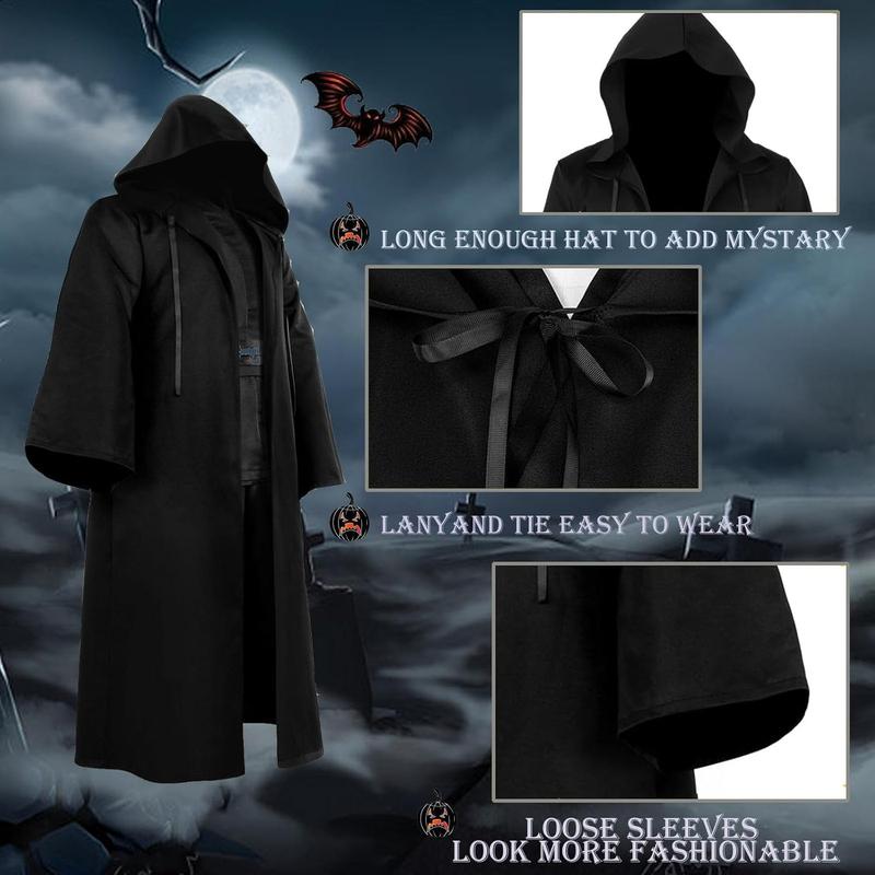 Long Hooded Wizard Witch Cloak for Halloween Cosplay Costumes Men Women Medieval Renaissance cape Monk Robe