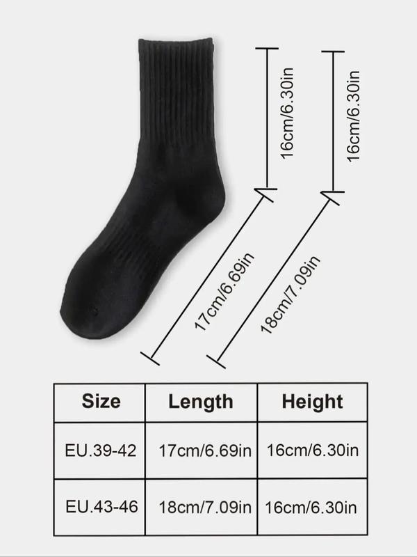 Men's 6 Pairs Plain Crew Socks, Moisture Wicking Mid-calf Socks for Daily Wear, Soft Comfy Breathable Sports Socks for All Seasons, Casual Menswear